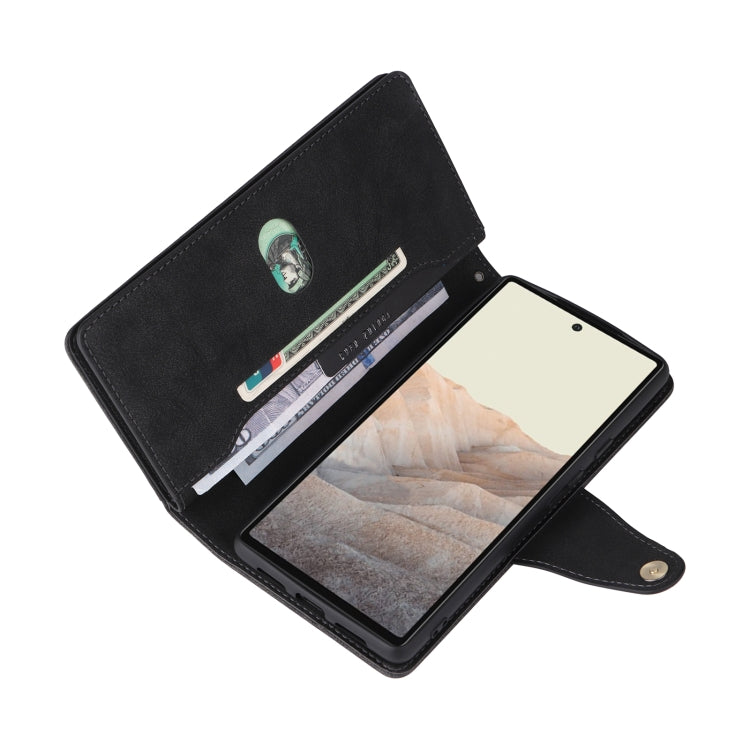 For Google Pixel 6 Pro Rivet Buckle 9 Cards Three Fold Leather Phone Case(Black)