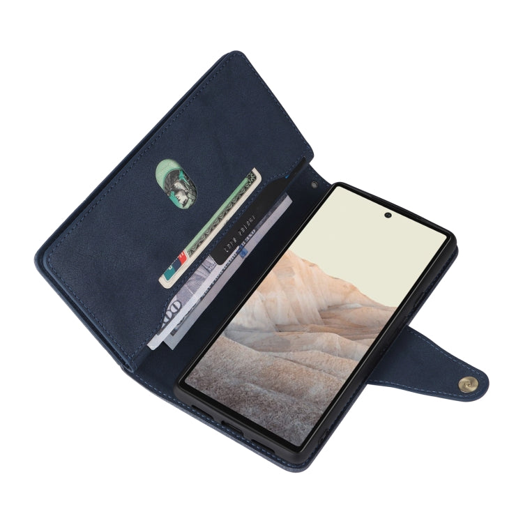 For Google Pixel 6 Pro Rivet Buckle 9 Cards Three Fold Leather Phone Case(Blue)