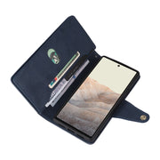 For Google Pixel 6 Pro Rivet Buckle 9 Cards Three Fold Leather Phone Case(Blue)