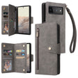 For Google Pixel 6 Pro Rivet Buckle 9 Cards Three Fold Leather Phone Case(Grey) - Google Cases by PMC TechLife | Online Shopping South Africa | PMC TechLife | Buy Now Pay Later Mobicred
