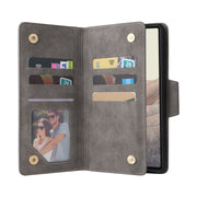 For Google Pixel 6 Pro Rivet Buckle 9 Cards Three Fold Leather Phone Case(Grey)