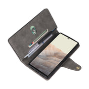 For Google Pixel 6 Pro Rivet Buckle 9 Cards Three Fold Leather Phone Case(Grey)
