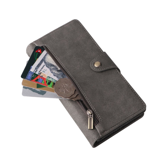 For Google Pixel 6 Pro Rivet Buckle 9 Cards Three Fold Leather Phone Case(Grey)