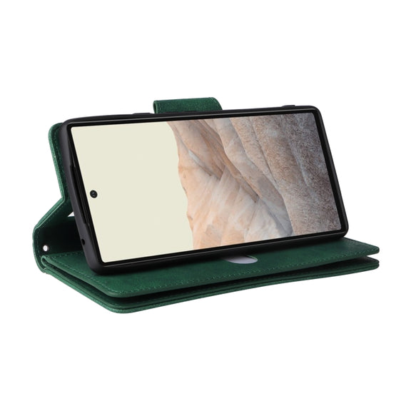 For Google Pixel 6 Pro Rivet Buckle 9 Cards Three Fold Leather Phone Case(Green)