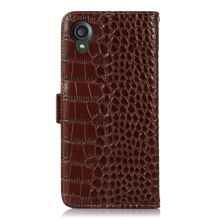 For Kyocera Digno BX2 Crocodile Top Layer Cowhide Leather Phone Case(Brown)