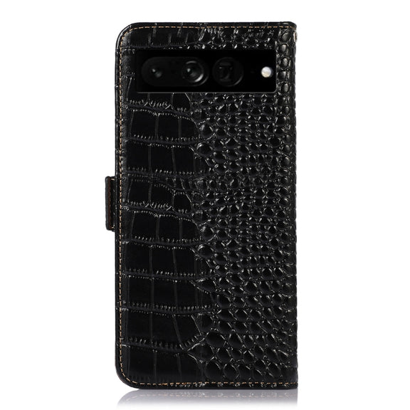 For Google Pixel 7 Pro 5G Crocodile Top Layer Cowhide Leather Phone Case(Black)