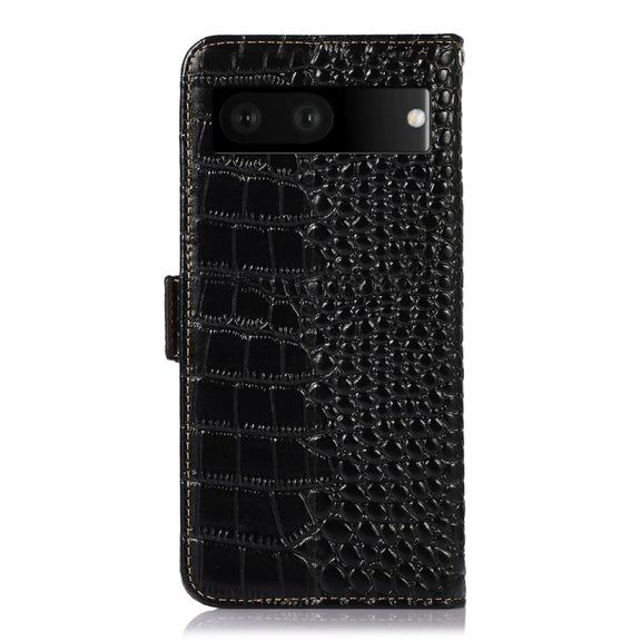 For Google Pixel 7 5G Crocodile Top Layer Cowhide Leather Phone Case(Black)