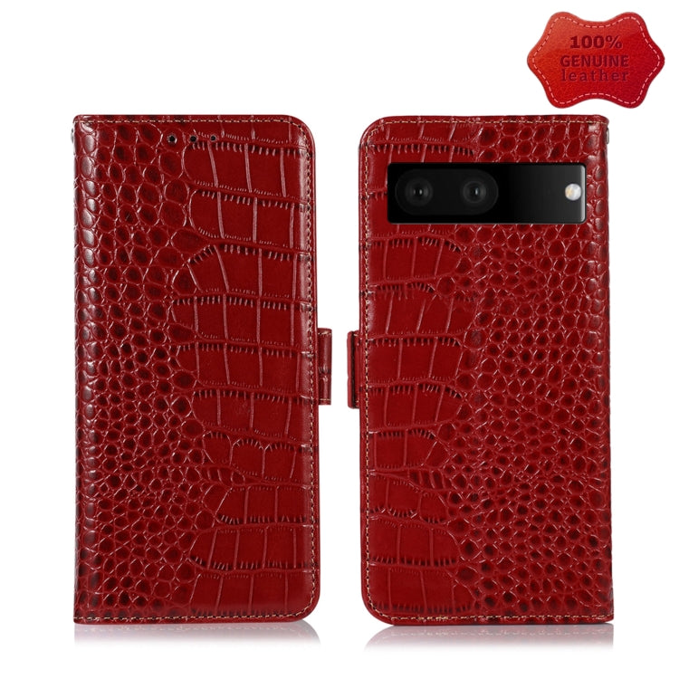 For Google Pixel 7 5G Crocodile Top Layer Cowhide Leather Phone Case(Red)