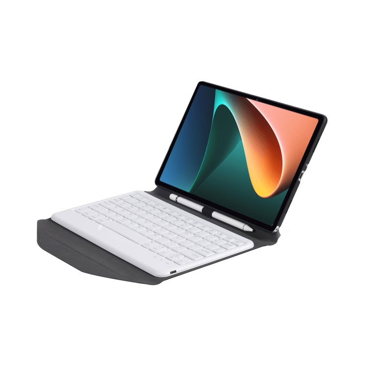 B0N5 Diamond Texture Bluetooth Keyboard Leather Case with Triangle Back Support For Xiaomi Pad 5 / 5 Pro(Black + White)