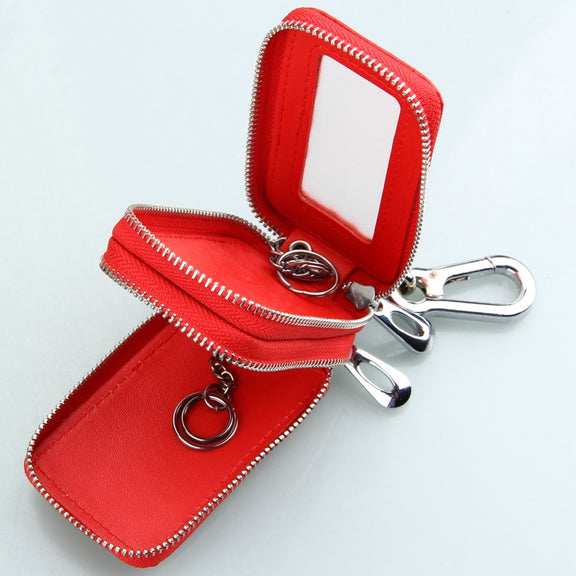9075 Universal Crocodile Texture Genuine Leather Double Zipper Car Key Case(Blue)