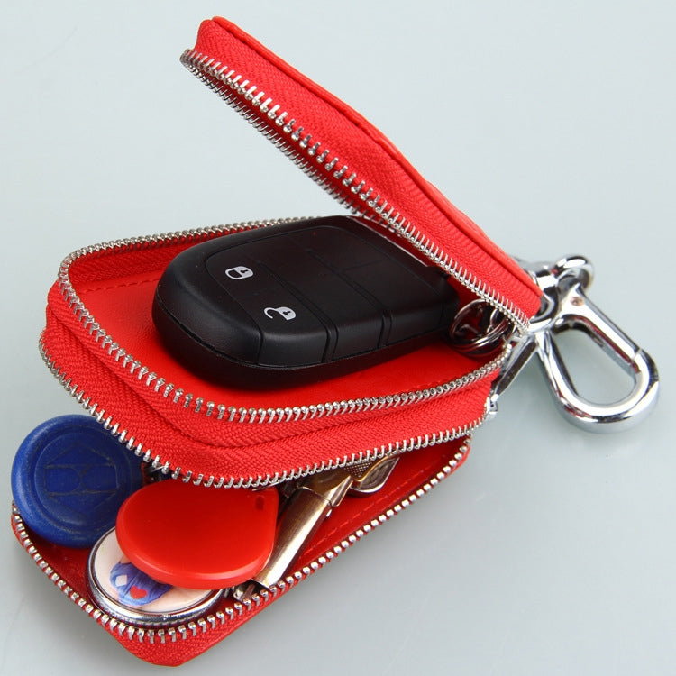 9075 Universal Crocodile Texture Genuine Leather Double Zipper Car Key Case(Black)