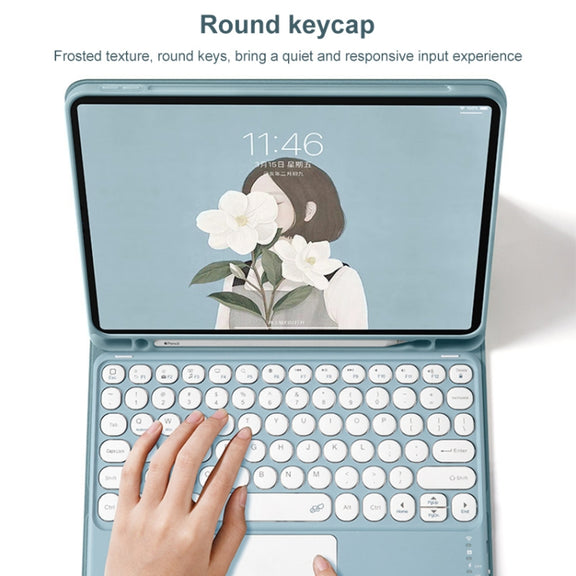 Round Cap Bluetooth Keyboard Leather Case with Pen Slot & Touchpad for Samsung Galaxy Tab S6 Lite(Pink+White Keyboard)