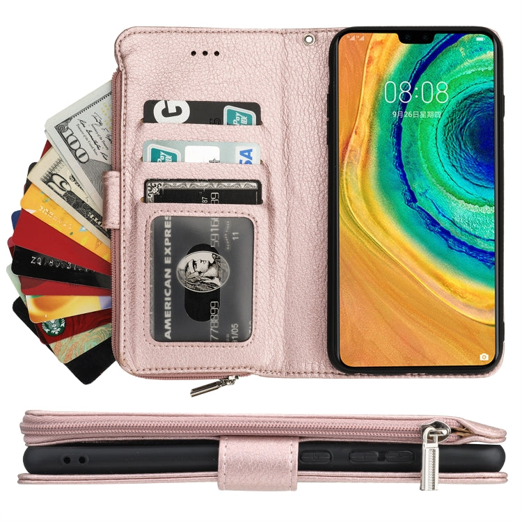 For Huawei Mate 30 Microfiber Zipper Horizontal Flip Leather Case(Rose Gold)