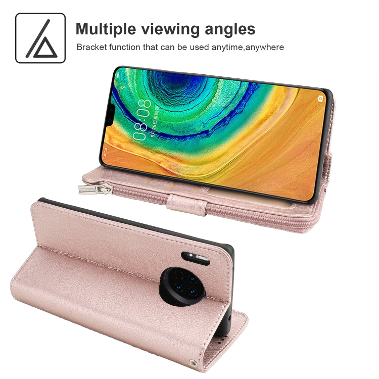 For Huawei Mate 30 Microfiber Zipper Horizontal Flip Leather Case(Rose Gold)