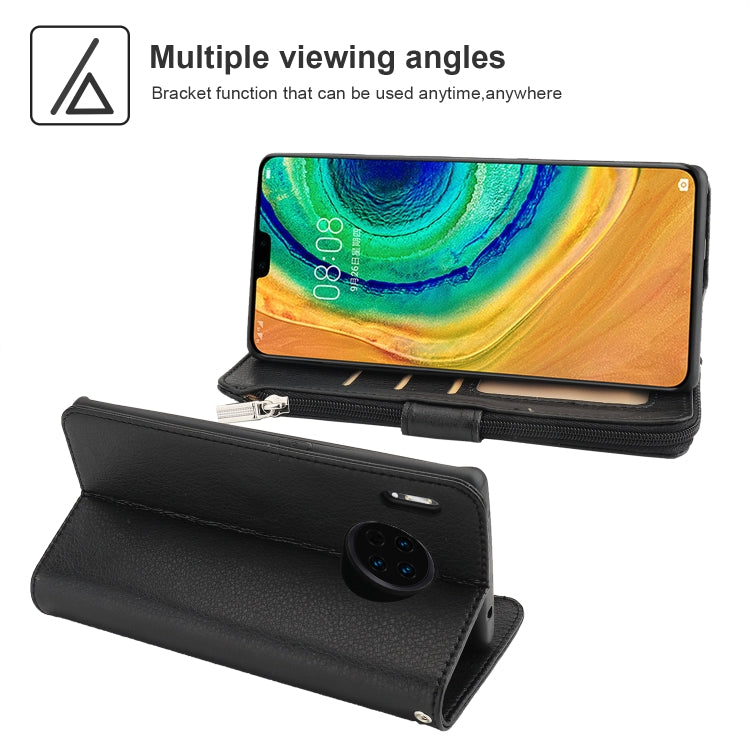 For Huawei Mate 30 Pro Microfiber Zipper Horizontal Flip Leather Case(Black)