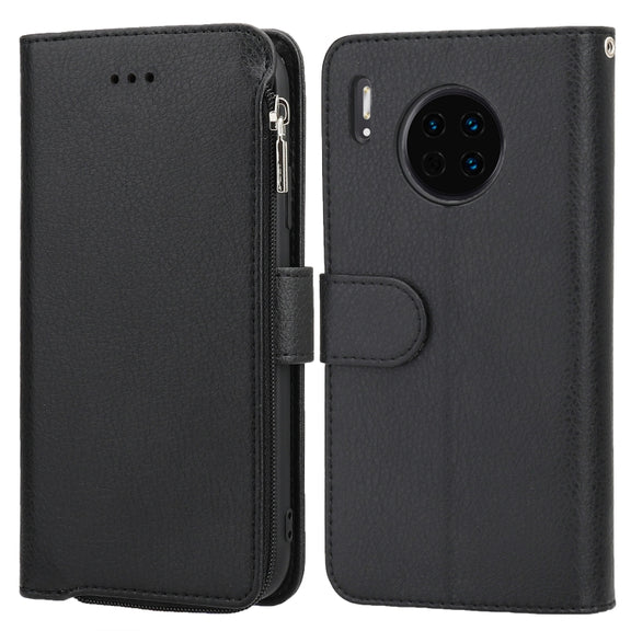 For Huawei Mate 30 Pro Microfiber Zipper Horizontal Flip Leather Case(Black)