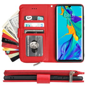 For Huawei P30 Pro Microfiber Zipper Horizontal Flip Leather Case(Red)
