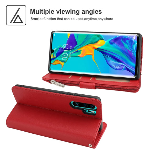 For Huawei P30 Pro Microfiber Zipper Horizontal Flip Leather Case(Red)