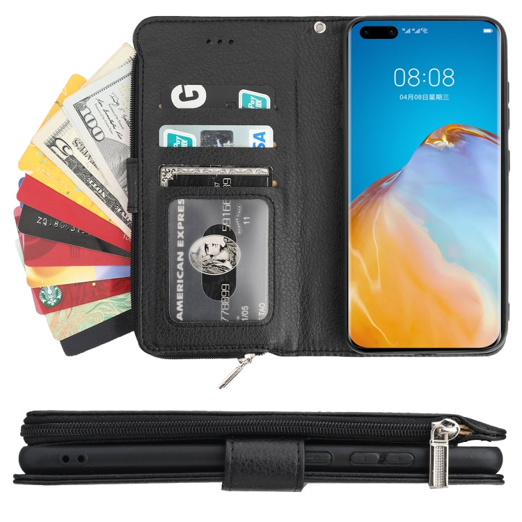 For Huawei P40 Microfiber Zipper Horizontal Flip Leather Case(Black)