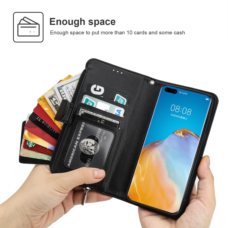 For Huawei P40 Microfiber Zipper Horizontal Flip Leather Case(Black)