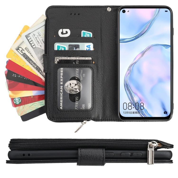 For Huawei P40 Lite / nova 6 SE Microfiber Zipper Horizontal Flip Leather Case(Black)