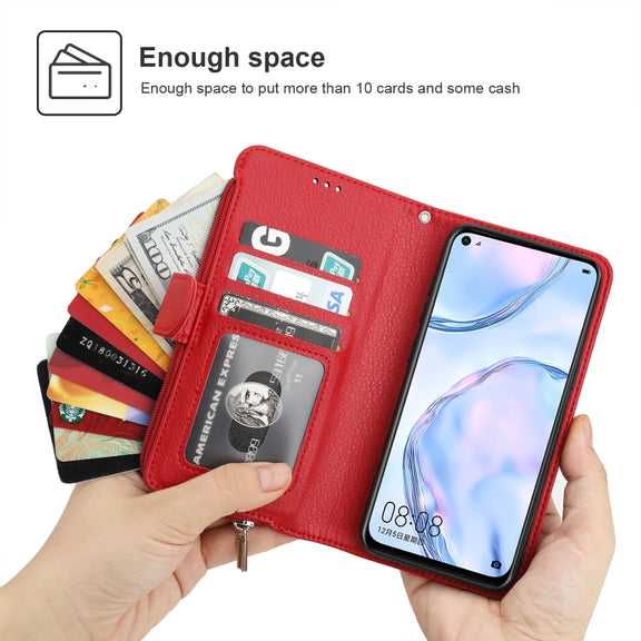 For Huawei P40 Lite / nova 6 SE Microfiber Zipper Horizontal Flip Leather Case(Red)