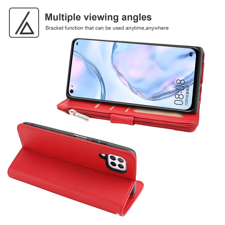 For Huawei P40 Lite / nova 6 SE Microfiber Zipper Horizontal Flip Leather Case(Red)
