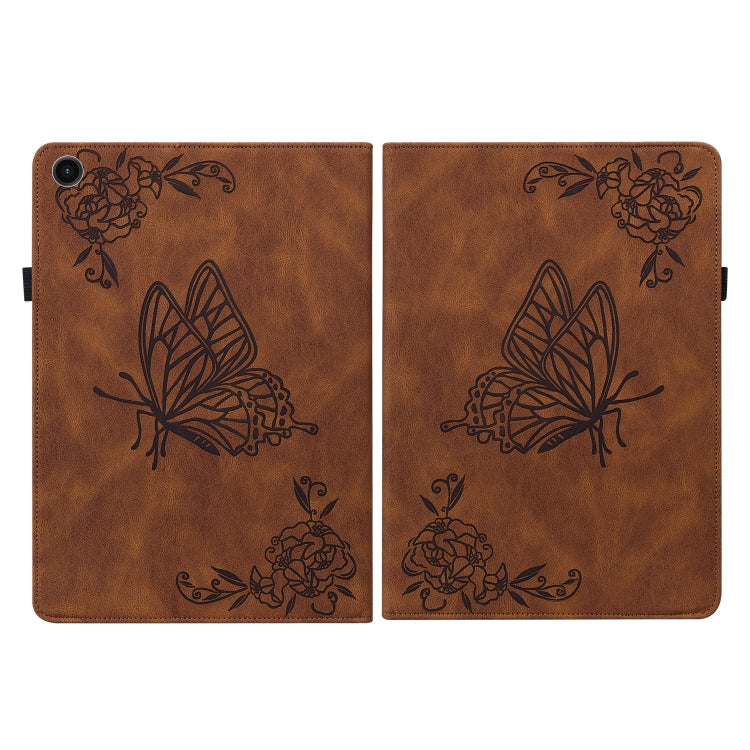 For Realme Pad Butterfly Flower Embossed Leather Tablet Case(Brown)