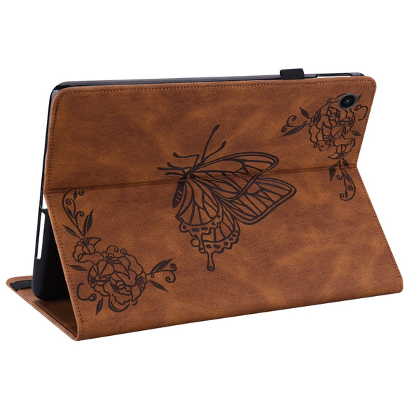 For Realme Pad Butterfly Flower Embossed Leather Tablet Case(Brown)