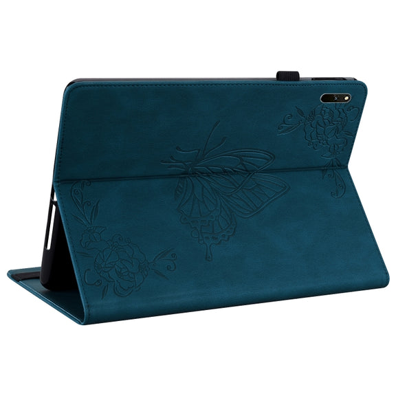 For Huawei MatePad 11 2021 Butterfly Flower Embossed Leather Tablet Case(Blue)