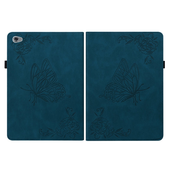 For Huawei MediaPad M5 Lite Butterfly Flower Embossed Leather Tablet Case(Blue)