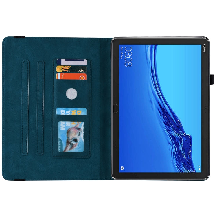 For Huawei MediaPad M5 Lite Butterfly Flower Embossed Leather Tablet Case(Blue)
