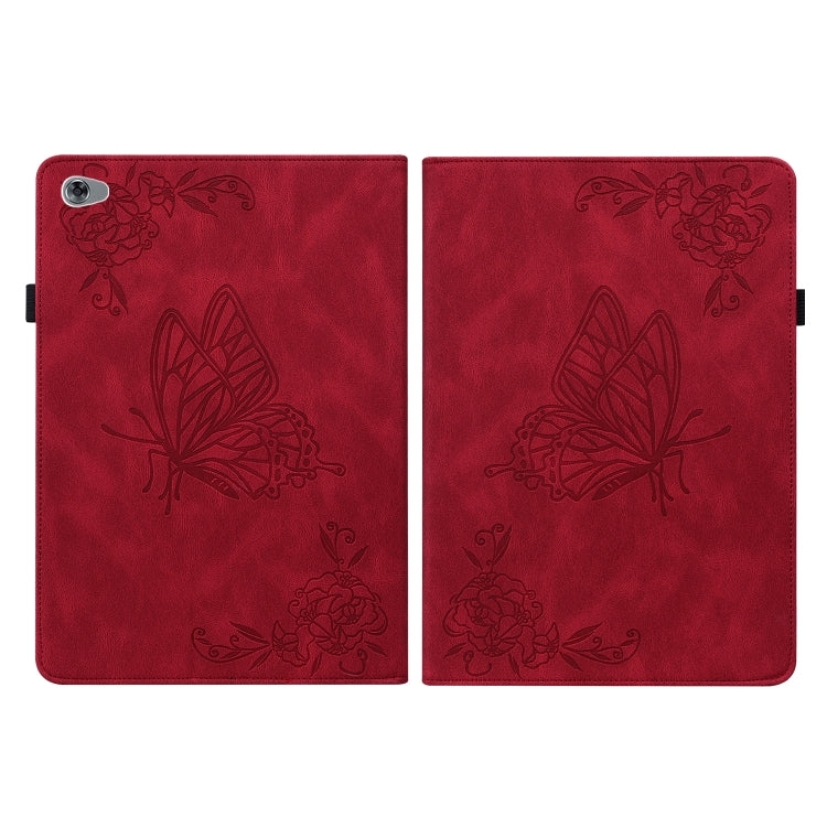 For Huawei MediaPad M5 Lite Butterfly Flower Embossed Leather Tablet Case(Red)