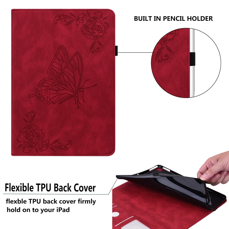 For Huawei MediaPad M5 Lite Butterfly Flower Embossed Leather Tablet Case(Red)