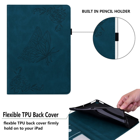 For Huawei MediaPad T5 Butterfly Flower Embossed Leather Tablet Case(Blue)