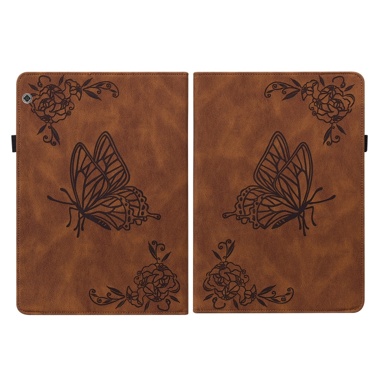 For Huawei MediaPad T5 Butterfly Flower Embossed Leather Tablet Case(Brown)