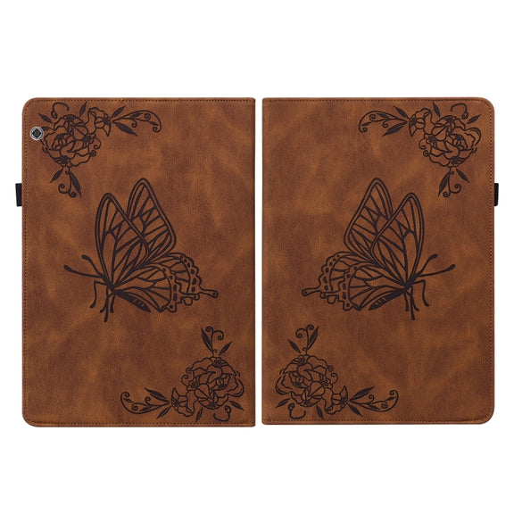 For Huawei MediaPad T5 Butterfly Flower Embossed Leather Tablet Case(Brown)