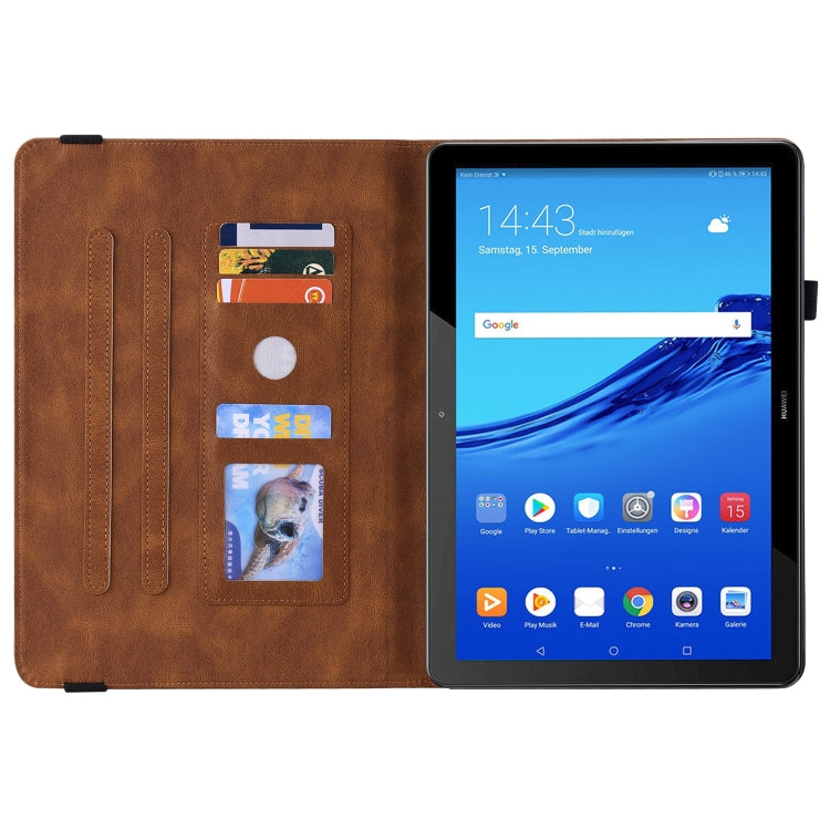 For Huawei MediaPad T5 Butterfly Flower Embossed Leather Tablet Case(Brown)