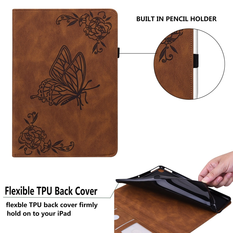 For Huawei MediaPad T5 Butterfly Flower Embossed Leather Tablet Case(Brown)