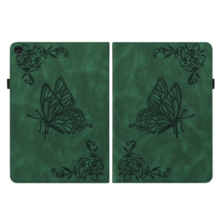 For Lenovo Tab M10 Plus 10.6 3rd Gen Butterfly Flower Embossed Leather Tablet Case(Green)