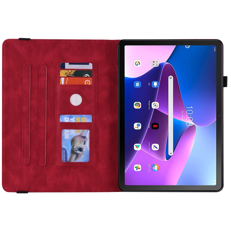 For Lenovo Tab M10 Plus 10.6 3rd Gen Butterfly Flower Embossed Leather Tablet Case(Red)