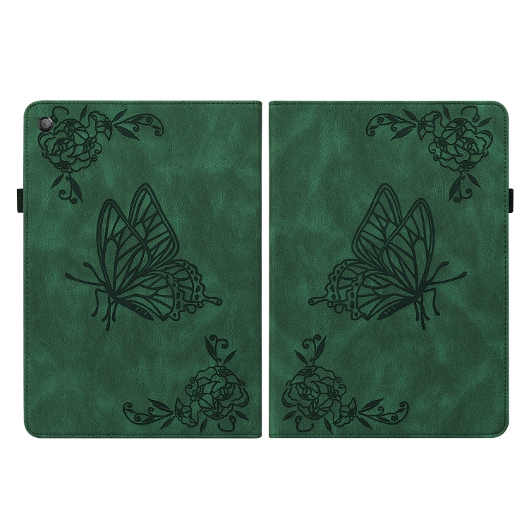 For Amazon Kindle Fire HD 10 2019 / 2017 Butterfly Flower Embossed Leather Tablet Case(Green)