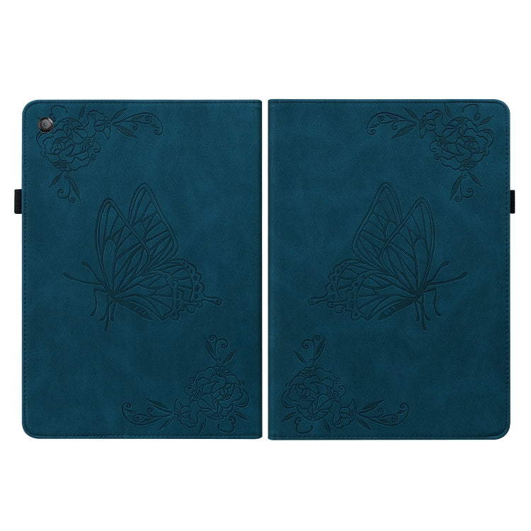 For Amazon Kindle Fire HD 10 2019 / 2017 Butterfly Flower Embossed Leather Tablet Case(Blue)