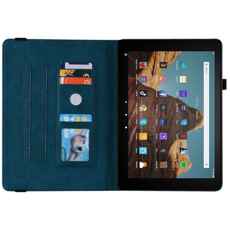 For Amazon Kindle Fire HD 10 2019 / 2017 Butterfly Flower Embossed Leather Tablet Case(Blue)