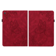 For Amazon Kindle Fire HD 10 2019 / 2017 Butterfly Flower Embossed Leather Tablet Case(Red)