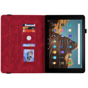 For Amazon Kindle Fire HD 10 2019 / 2017 Butterfly Flower Embossed Leather Tablet Case(Red)