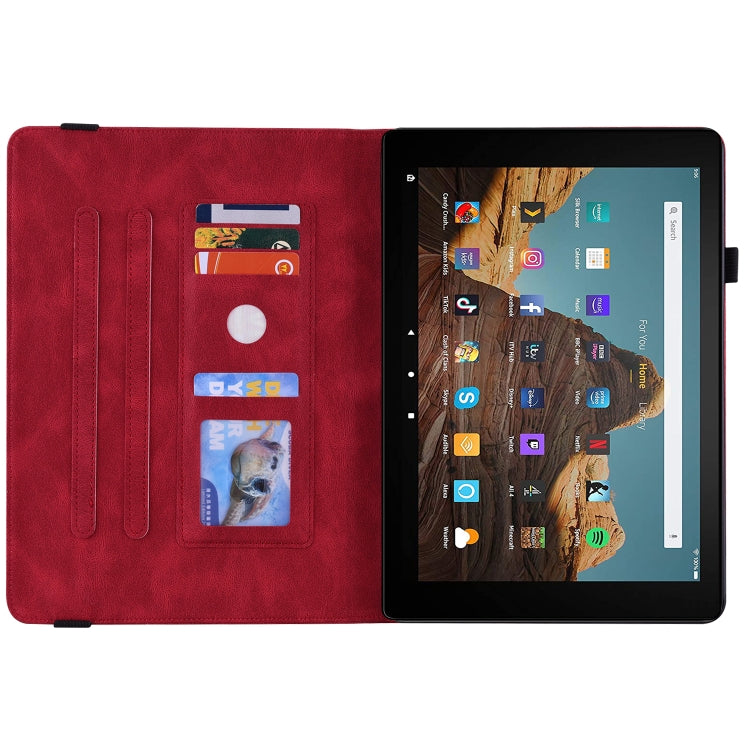 For Amazon Kindle Fire HD 10 2019 / 2017 Butterfly Flower Embossed Leather Tablet Case(Red)