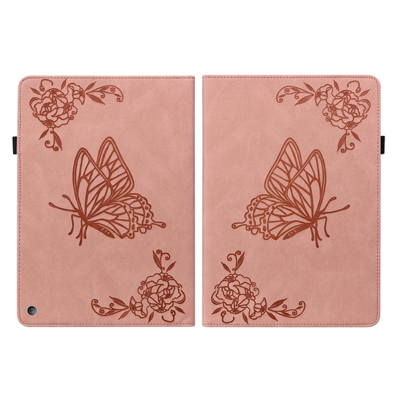 For Amazon Kindle Fire HD 10 2021 / 10 Plus 2021 Butterfly Flower Embossed Leather Tablet Case(Rose Gold)