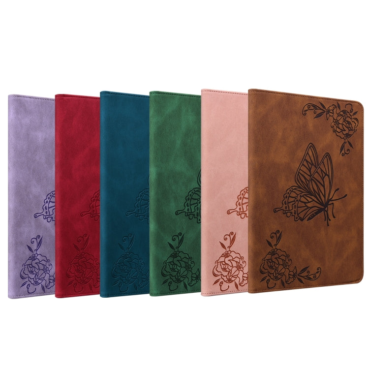 For Amazon Kindle Fire HD 10 2021 / 10 Plus 2021 Butterfly Flower Embossed Leather Tablet Case(Rose Gold)