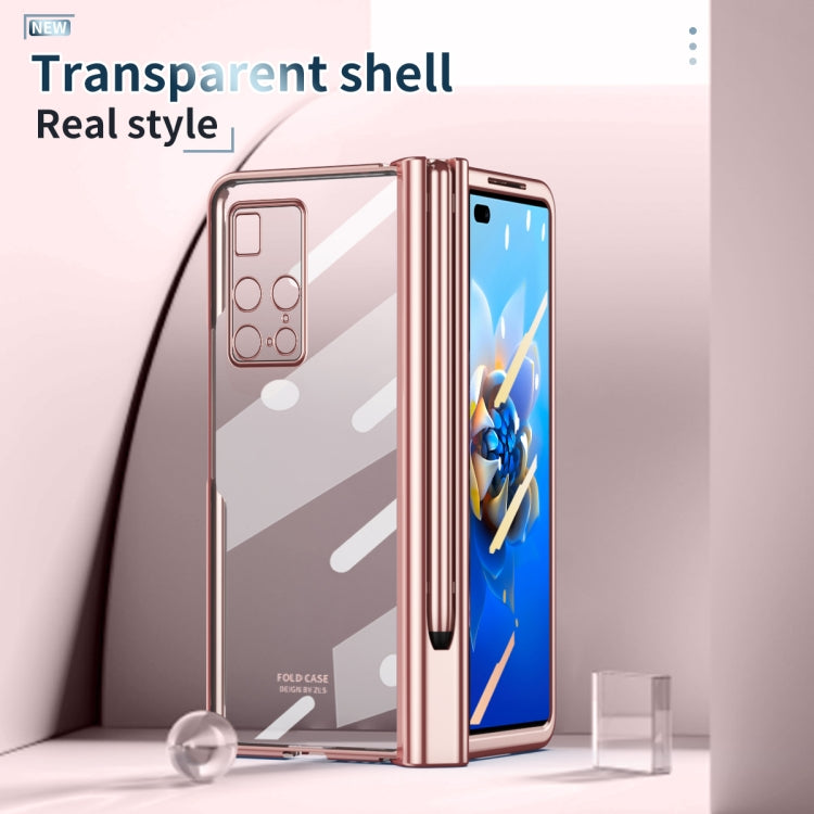 For Huawei Mate X2 Electroplating Hinge Phone Case with Stylus(Pink)